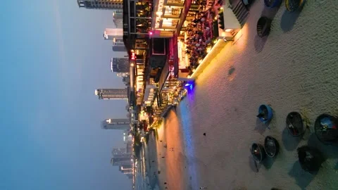 Da Nang beachfront at sunset with coracle boats and skyscrapers, Vietnam, Stock-Footage 292643697