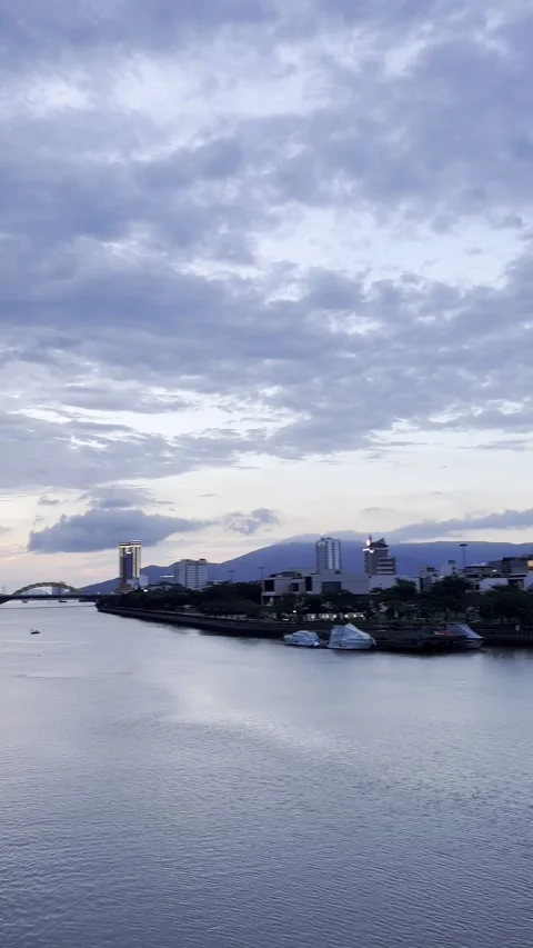 Da Nang City and Han River Twilight Skyline View Video stock 315400341