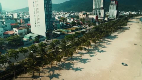Da nang city developing along my khe beach, featuring modern buildings, urban Stock Footage 329969663
