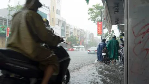 Da Nang city, Vietnam- December 9/2018, city is flooding Stock Photos
