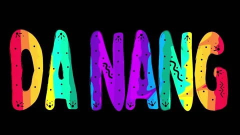 Da Nang. Multicolored bright funny cartoon tremble inscription developing on  Stock Footage 149237247