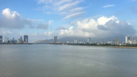 Da Nang panoramic view of the Dragon Bridge Stock Footage 146251066