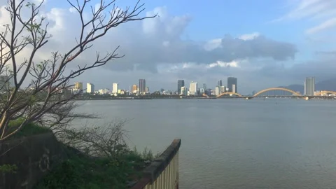 Da Nang panoramic view of the Dragon Bridge Stock Footage 146251123