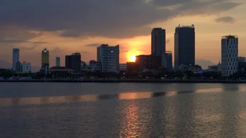Da Nang skyline during sunset in Vietnam Stock Footage 319973362