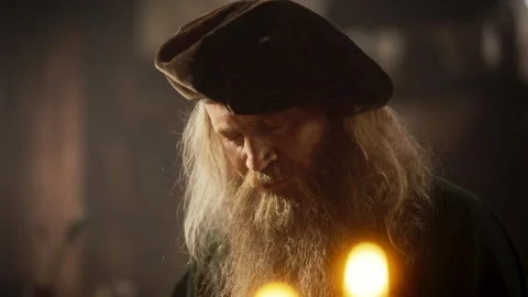 Da Vinci Writing in his Workshop Stock Footage 244229237