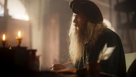Da Vinci Writing in his Workshop Stock Footage 244229422