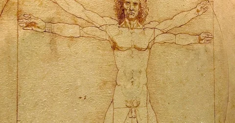 Da Vinci's Vitruvian Man: 3 Dynamic Moves in 3D Space Stock Footage
