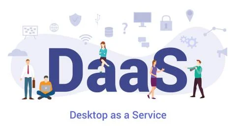 Daas desktop as a service concept with big word or text and team people with  Illustrazione stock