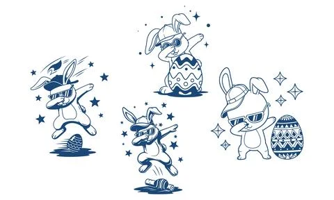 Dabbing Easter Bunny Clipart Set Stock Illustration
