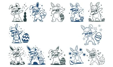 Dabbing Easter Bunny Illustration Set Stock Illustration