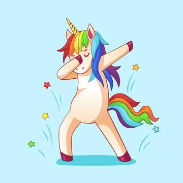 Dabbing unicorn. Dab dancing meme pose, dreamy horse in cool glasses. Memes.. Stock Illustration