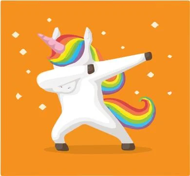 DABBING UNICORN IN ORANGE BACKGROUND Ilustración de archivo