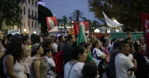 DACA supporters after the march from Echo Park Lake to Olvera in downtown Los Stock Footage 81575128