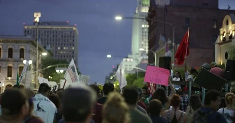 DACA supporters after the march from Echo Park Lake to Olvera in downtown Los Stock Footage 81575160