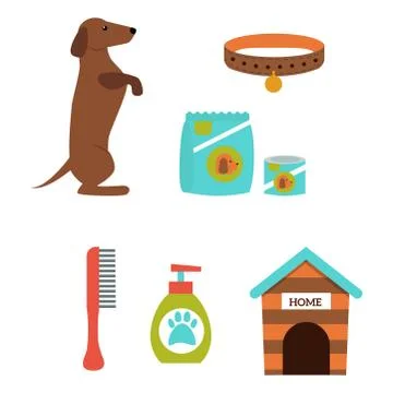 Dachshund dog playing vector illustration elements set flat style puppy domestic 스톡 일러스트