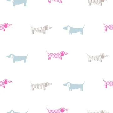 Dachshund dog seamless vector simple colorful pattern. Stockillustratie