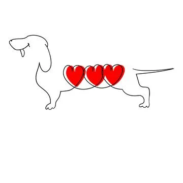 Dachshund in the form of a linear squiggle with hearts. Stock Illustration