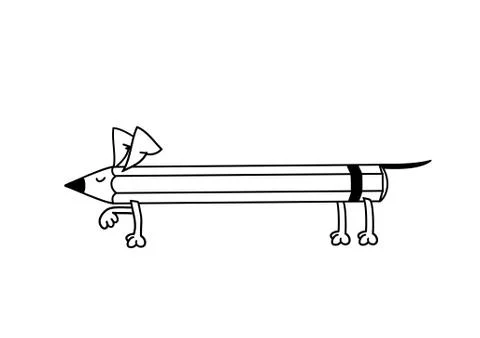 Dachshund-pencil. Dog pencil makes a stand. Illustration for design and Illustrazione stock