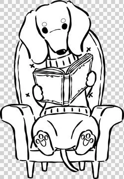 Dachshund Reading Book Outline on Couch Hand Drawn Bookish Dog Stockillustratie