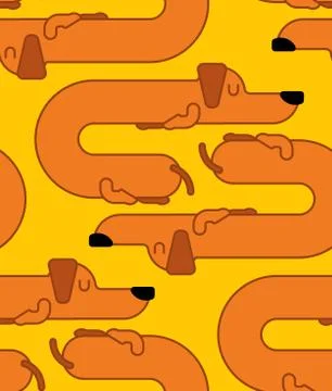 Dachshund sleeps pattern. dog is long ornament. funny orange home pet backgro Stock Illustration
