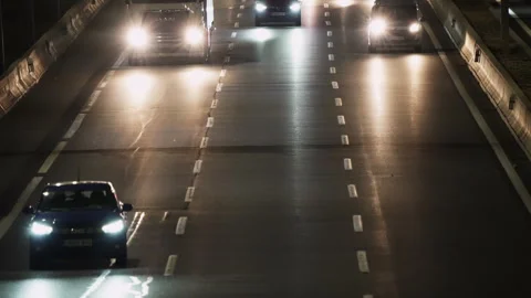 Dacia car on multilane Madrid highway at night Stock Footage 336729348