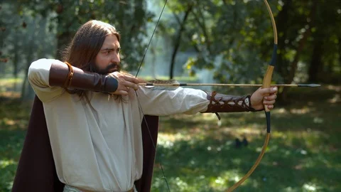 Dacian archer in the forest, slow motion Stock Footage 86458772