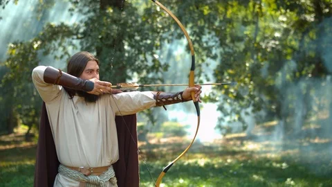 Dacian man with bow, slow motion Stock Footage 86458638