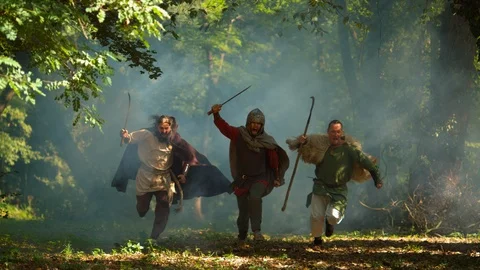 Dacian warriors attack from the forest, slow motion Stock Footage 86458990