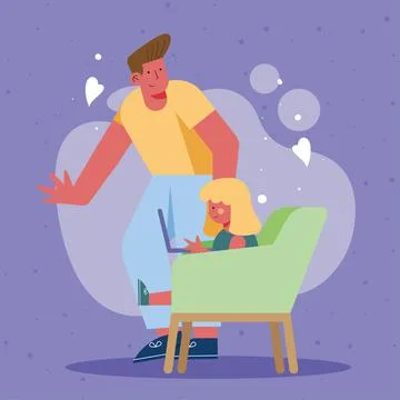 Dad and daughter elearning Stock Illustration