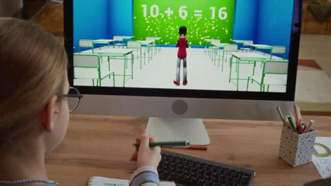 Dad and Daughter Solving Arithmetic Task on Computer in Educational Game Stock Footage 332780628