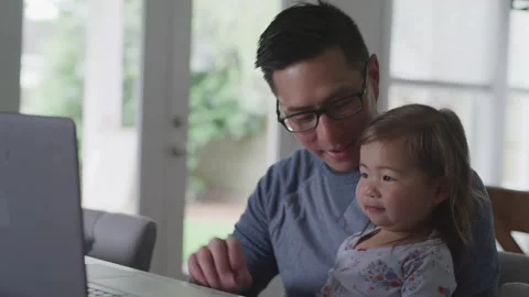 Dad And Daughter Wave At Computer Stock Footage 208766838