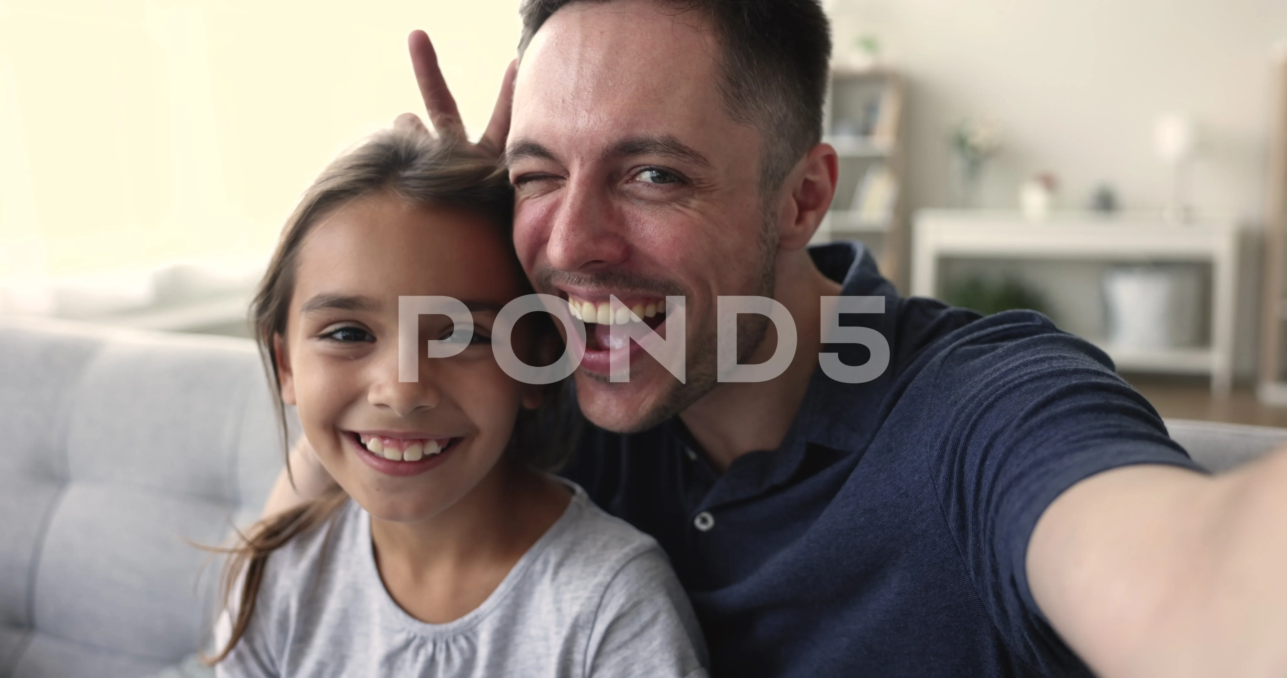Happy Family Father and Daughter Pose for Selfie Camera Phone Isolated on  White, Self-portrait Stock Image - Image of fathers, father: 275561255