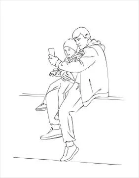 Dad and son make selfie. Father and son are sitting and taking pictures. Mode Stock Illustration