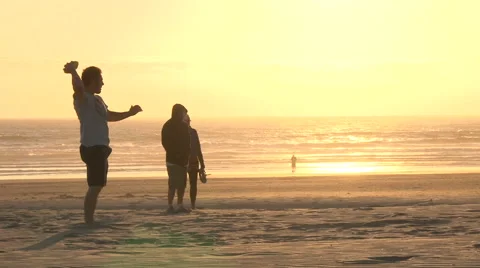 Dad and Son Play Catch at Beach Vídeos de archivo 40749285