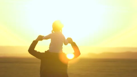 Dad and son play pilot in parkaine at sunset, happy family. Teamwork of father Video stock 143808468