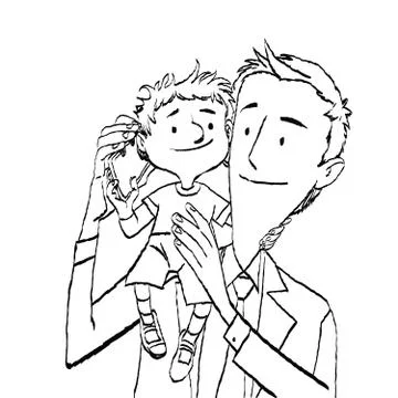 Dad and son talking on the smartphone Stock Illustration
