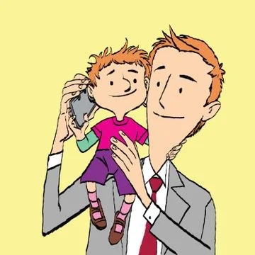 Dad and son talking on the smartphone Stock Illustration