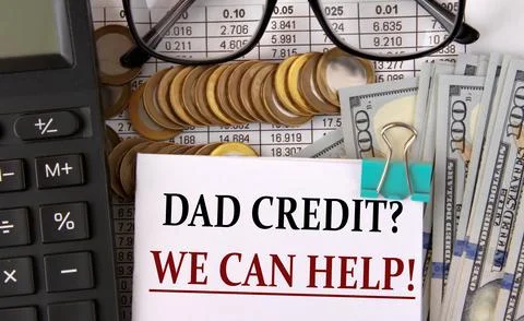 DAD CREDI? WE CAN HELP! - words on a white piece of paper on the background o Stock Photos