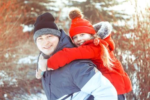 Dad with daughter in the winter Stock Photos