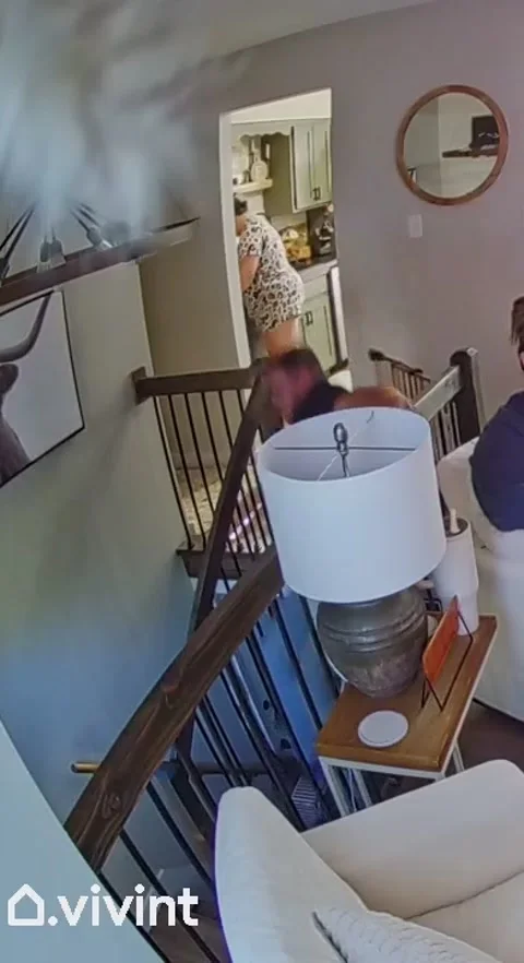 Dad Falls Down the Stairs While Taking Out the Trash, Blue Springs, Missouri, US Stock Footage 345748252