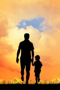 Dad with his son at sunset Stock Illustration