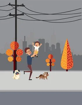 Dad lifting up boy in the air Stock Illustration