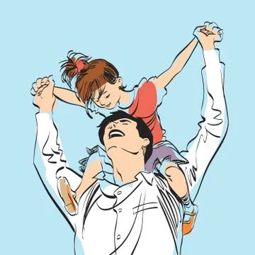 Dad with little girl on his shoulders Stock Illustration