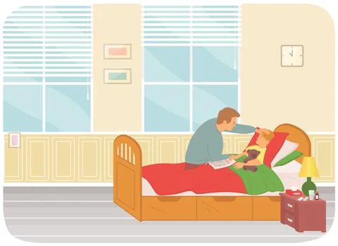Dad measuring temperature to kid with flu or colds or virus infection. Child Illustrazione stock