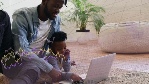 Dad opening laptop and guiding son for tech learning, son pressing keys while Stock Footage 333704822