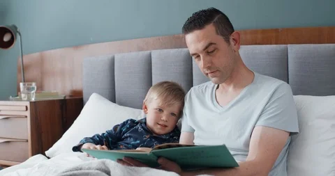 Dad reading to young boy Stock Footage 120362005