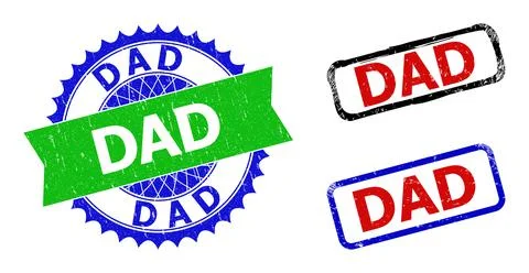 DAD Rosette and Rectangle Bicolor Stamp Seals with Corroded Styles Illustrazione stock