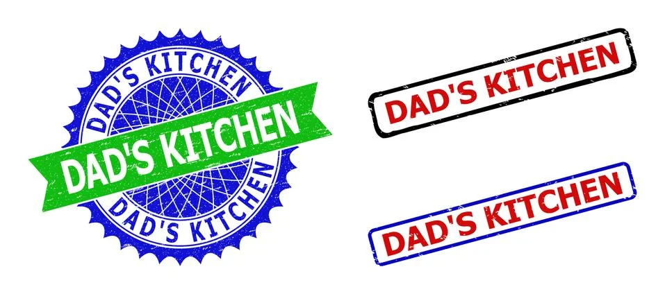 DAD S KITCHEN Rosette and Rectangle Bicolor Watermarks with Unclean Styles Illustrazione stock