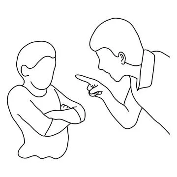 Dad scolding his son vector illustration outline sketch hand drawn with black Stockillustratie