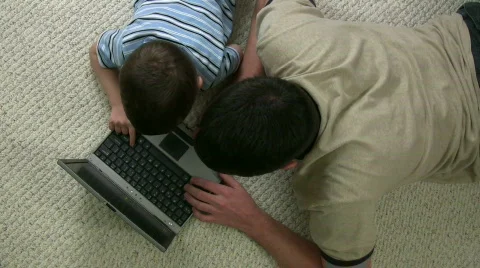 Dad Son PC Overhead Stock Footage 594503